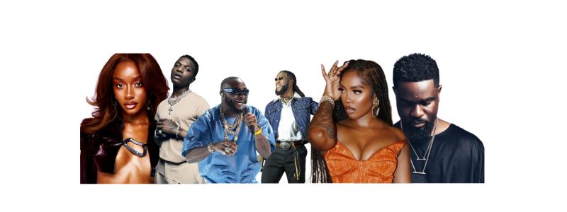 Afrobeats stars Ayra Starr, Wizkid, Davido, Burna Boy, Tiwa Savage, Sarkodie