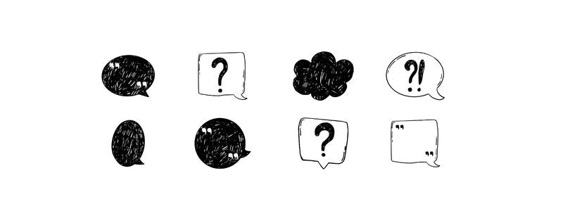 Collage of question marks and speech bubbles