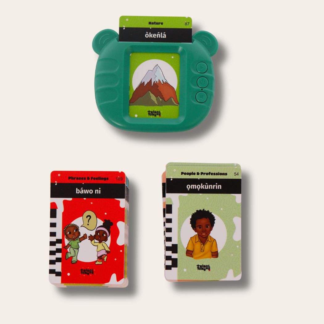 Educational flashscards set with a green device on a white background